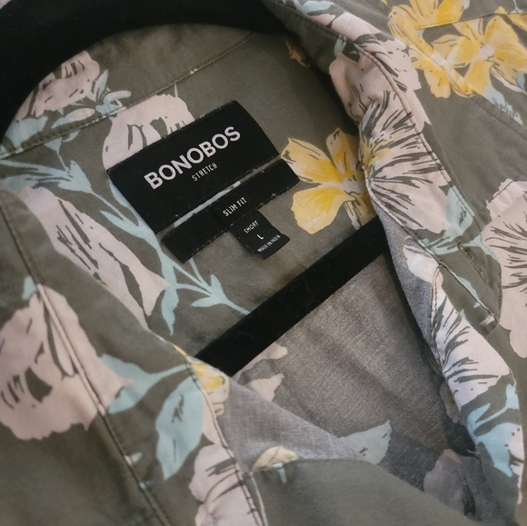 Stretch, slim fit, short sleeve, moss/floral cotton button down by Bonobos - Picture 2 of 4